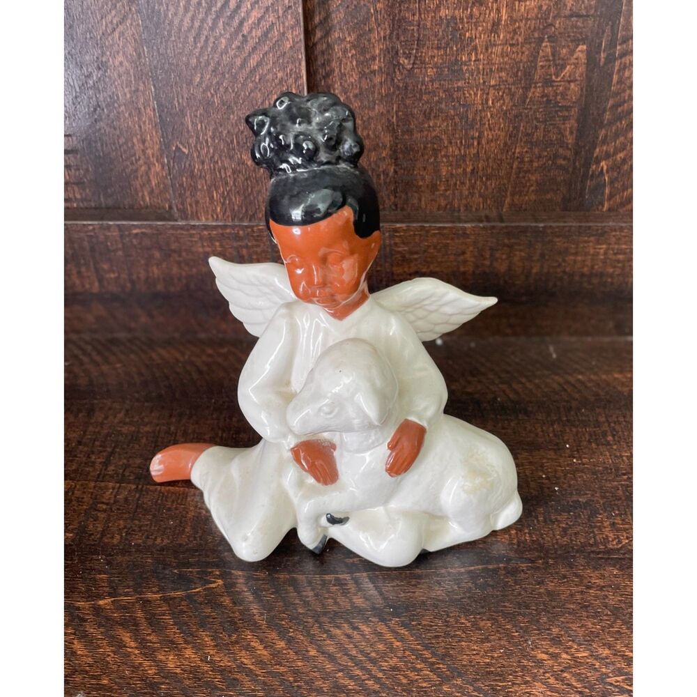 Vintage Americana Angel Figurine with Lamb Angel Shelf Decor | Religious Figure